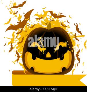 Halloween geschnitzten Kürbis mit Fledermäusen Abbildung Stock Vektor
