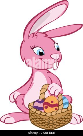 Osterhase mit Korb Cartoon Illustration Stock Vektor