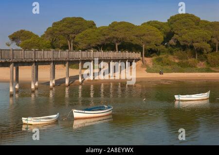 Der Fluss und der Strand von San Pedro, Puerto Real, Provinz Cadiz, Andalusien, Spanien, Europa. Stockfoto