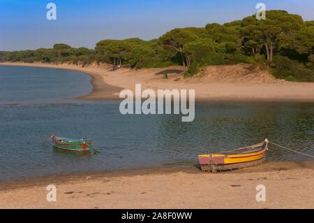 Der Fluss und der Strand von San Pedro, Puerto Real, Provinz Cadiz, Andalusien, Spanien, Europa. Stockfoto