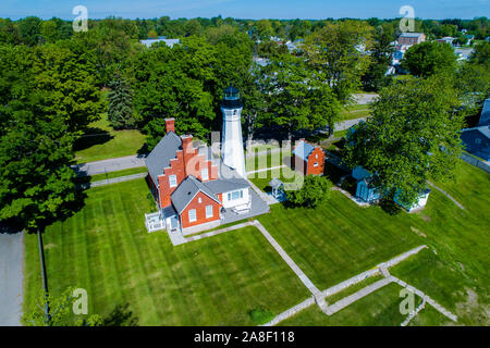 Der Leuchtturm auf Lake Huron bei Port Waller Michigan ist eine beliebte Touristenattraktion Stockfoto