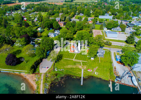 Der Leuchtturm auf Lake Huron bei Port Waller Michigan ist eine beliebte Touristenattraktion Stockfoto