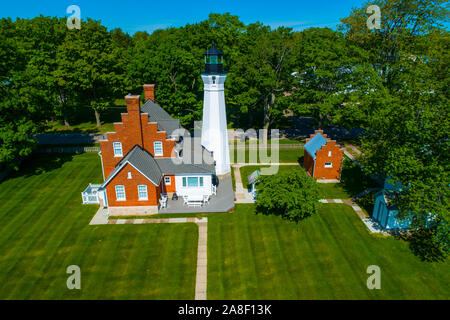 Der Leuchtturm auf Lake Huron bei Port Waller Michigan ist eine beliebte Touristenattraktion Stockfoto