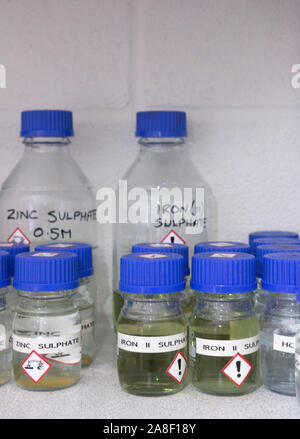 Eisen-II-sulfat-Lösung in Flaschen in einer chemischen Store in Großbritannien Stockfoto