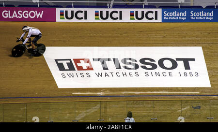 Glasgow, UK. 07 Nov, 2019. Ein Radfahrer in Aktion während der Vorabend des 2019-2020 Tissot UCI Track Cycling World Cup im Sir Chris Hoy Velodrome in Glasgow. Credit: SOPA Images Limited/Alamy leben Nachrichten Stockfoto