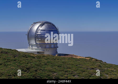 Roque de Los Muchachos, La Palma/Spanien; 12. September 2018: Roque de Los Muchachos Observatorium Teleskops, Garafía, La Palma, Kanarische Inseln, Spanien Stockfoto