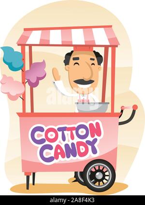 Zuckerwatte Wagen Strassenlokal cartoon Stock Vektor