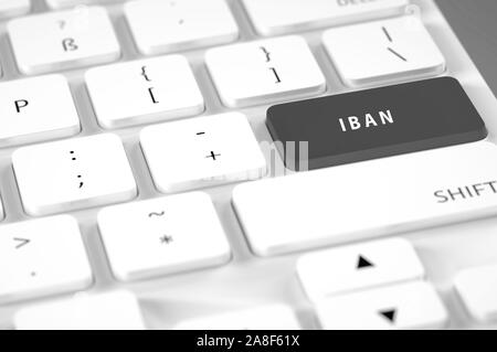 Weisse Computertastatur, belegte Sondertaste, Aufschrift, IBAN Stockfoto
