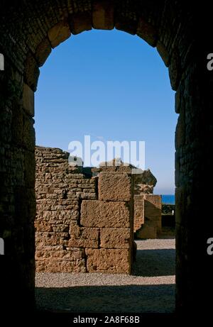 Römische Ruinen von Baelo Claudia-2th century BC-Theater, Tarifa, Provinz Cadiz, Andalusien, Spanien, Europa. Stockfoto