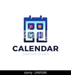 Christlichen Kalender vektor Logo. gefüllt Flachbild Zeichen für mobile Konzept und Webdesign. Kalender mit heiligen Kreuz Symbol. Symbol, Logo Illustration. Vect Stock Vektor