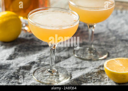 Hausgemachte Zitrone Brandy Daisy Cocktail mit Sodawasser Stockfoto