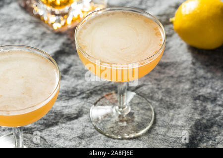 Hausgemachte Zitrone Brandy Daisy Cocktail mit Sodawasser Stockfoto