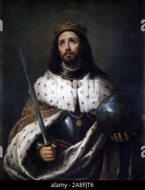 FERNANDO III "EL SANTO' REY DE CASTILLA Y LEON, AÑOS 1217-1252. NACE EN VALPARAISO (Zamora) EN EL AÑO 1201 Y MUERE EN SEVILLA EN EL AÑO 1252. OLEO DE Bartolome Esteban Murillo (1611-1682) Museo Lázaro Galdiano. MADRID. Thema: Bartolome Esteban Murillo (1618-1682). Stockfoto