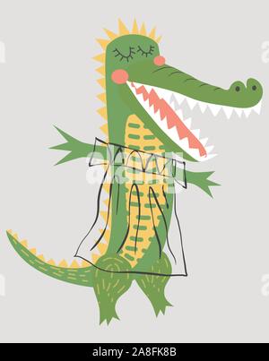 Niedliche Krokodil. Cartoon creative Krokodil Abbildung im skandinavischen Stil. Drucken für t-shirts, Wohnkultur, Plakate, Karten. Stock Vektor