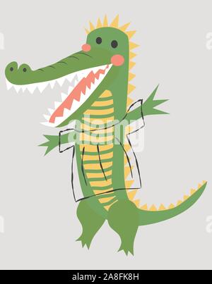 Niedliche Krokodil. Cartoon creative Krokodil Abbildung im skandinavischen Stil. Drucken für t-shirts, Wohnkultur, Plakate, Karten. Stock Vektor