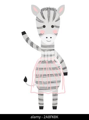 Süße Hand gezeichnet Zebra schwarz-weiß Stil. Cartoon Illustration im skandinavischen Stil Stock Vektor