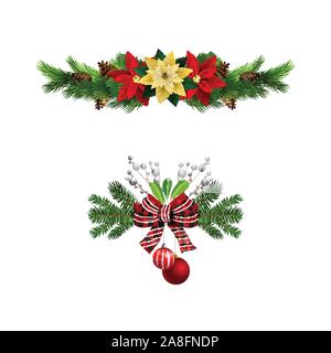 Weihnachten Dekorationen mit Tannenbaum und Dekorationen Stock Vektor