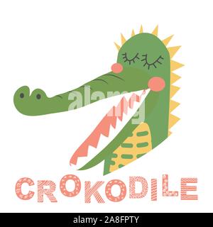 Niedliche Krokodil. Cartoon creative Krokodil Abbildung im skandinavischen Stil. Drucken für t-shirts, Wohnkultur, Plakate, Karten. Stock Vektor