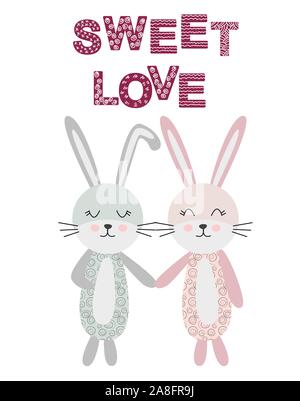 Süße Liebe. Ein paar Skandinavischen Stil Kaninchen, Kinder drucken, Poster, Design Stock Vektor