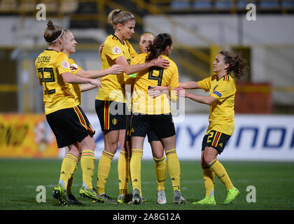 (191109) - ZAPRESIC, November 9, 2019 (Xinhua) - die Spieler von Belgien feiern ein Ziel während der Euro 2021 Qualifikation der UEFA Frauen in Zapresic, Kroatien, Nov. 8, 2019. (Marko Dubravko/Pixsell über Xinhua) Stockfoto