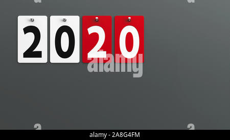 Platten 2020 graue Wand, stellt das neue Jahr 2020, 3D-Rendering, 3D-Darstellung Stockfoto