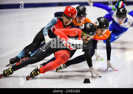 Montreal, Quebec. 08 Nov, 2019. Charles Hamelin (können) nimmt die Leitung während der ISU World Cup II auf der Maurice-Richard-Arena in Montreal, Quebec. David Kirouac/CSM/Alamy leben Nachrichten Stockfoto