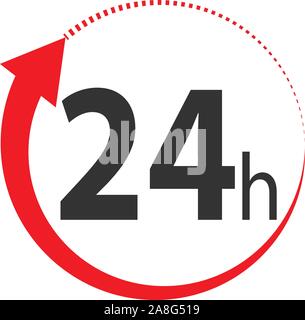 24-Stunden-Symbol auf weißem Hintergrund. 24-Stunden-Schild, flaches Design. Symbol für 24 Stunden Lieferung. Stock Vektor