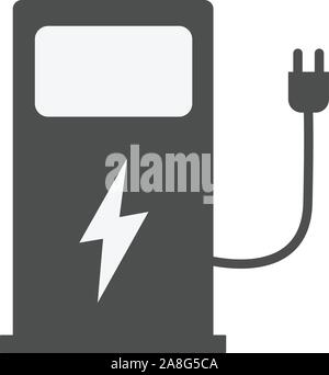 Ladestation für Elektrofahrzeuge auf weißem Hintergrund. EV-Ladepunkt für Elektrofahrzeuge. Flacher Stil. Symbol für die Ladestation für Elektroautos. Stock Vektor