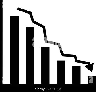 Absteigend analytischen Grafik, Verlust und Untergang. Data Analytics nachkomme Symbol auf weißem Hintergrund. Verlust Balkendiagramm logo Konzept. Stock Vektor