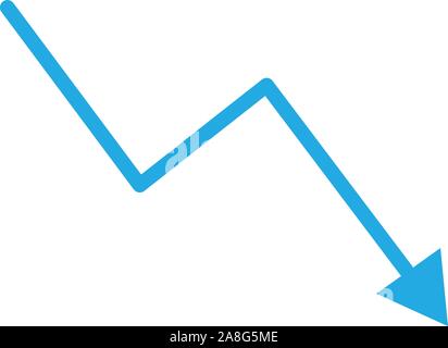 Verlust Balkendiagramm. Rückgang Pfeil auf weißem Hintergrund. trendmäßige Rückgang graph unterzeichnen. Stock Vektor