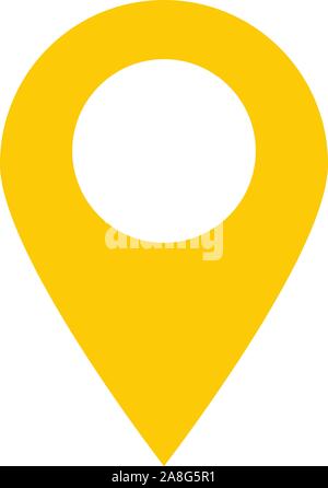 Symbol für Positionsstift auf weißem Hintergrund. Positionsstift. Flacher Stil. Gelbes Symbol für Positionsstift. Gelbes Symbol für Kartenzeiger für Ihr Website-Design, Stock Vektor