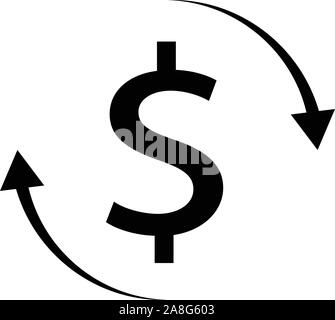 Geld Dollarzeichen mit Pfeil auf weißem Hintergrund. Konzept Economy und Business Theme Symbol. Austausch und Flat Style Icon konvertieren. Überweisung unterzeichnen. Stock Vektor