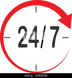 Rund um die Uhr geöffnet Service Symbol auf weißem Hintergrund. Flat Style. Kundenservice unterzeichnen. Call Center Symbol. support Symbol. Stock Vektor