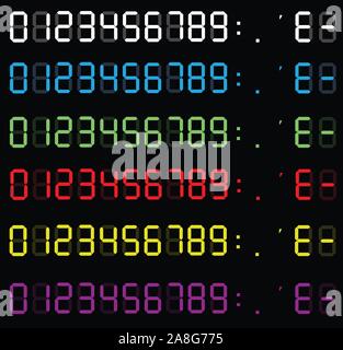 Der Taschenrechner digitale Zahlen. Elektronische zahlen. LCD Digital Anzahl. clock digital. Rechner Liquid Crystal digitale Zahlen auf Hintergrund. Stock Vektor