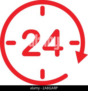24 Stunden Unterstützung. Symbol Uhr. geöffnet 24 Stunden Symbol für Ihre Web site Design, Logo, App, UI. vierundzwanzig Stunden Symbol auf weißem Hintergrund. Flat Style. Stock Vektor