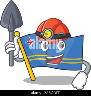 Flagge Aruba lächelnd in Mit cartoon Miner Stock Vektor