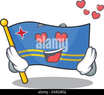 Flagge Aruba lächelnd in mit Cartoon in Liebe Stock Vektor