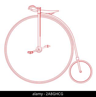 Eine typische Penny Farthing Fahrrad in Rot über einem weißen Hintergrund. Stock Vektor