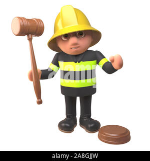 Cartoon 3d-Feuerwehrmann in Firemans einheitliche Holding eine Auktion, 3d-Grafik rendern Stockfoto