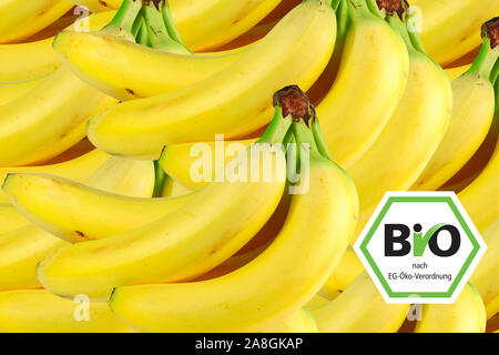 Bananen, Marktstand, Früchte, Obst, Bio, Bio-Siegel, Stockfoto