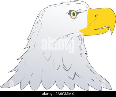 Weißkopfseeadler oder Hawk Kopf Maskottchen Grafik, Vogel Seite. Vector Illustration auf weißem Hintergrund Stock Vektor
