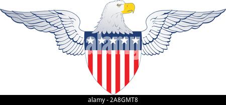 Patriot Flügel, Amerikanische Flagge Abzeichen Schild mit Streifen und Sternen, Eagle head, Independence Day Konzept, Vector Illustration isoliert auf weißem Stock Vektor