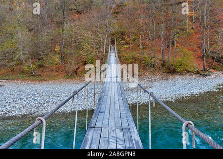 Hängebrücke über einen Berg River Stockfoto