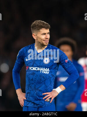 London, Großbritannien. 05 Nov, 2019. Chelseas Jorginho während der UEFA Champions League Spiel zwischen Chelsea und Ajax an der Stamford Bridge, London, England am 5. November 2019. Foto von Andrew Aleksiejczuk/PRiME Media Bilder. Credit: PRiME Media Images/Alamy leben Nachrichten Stockfoto