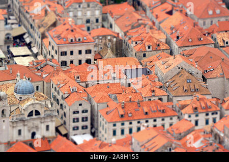 Antenne (Panoramablick) Blick auf die Altstadt Imperial Festung Dubrovnik (Kroatien) mit LS (Tilt Shift) Wirkung Stockfoto