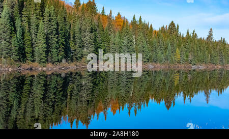 Ein See im Wald in Kanada, während der indische Sommer, schöne Farben der Bäume Stockfoto