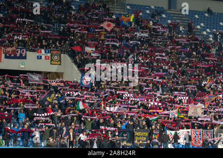 Unterstützer (Bologna) während Erie der Italienischen eine "Übereinstimmung zwischen Sassuolo 3-1 Bologna auf Mapei Stadium am November 08, 2019 in Reggio Emilia, Italien. Credit: Maurizio Borsari/LBA/Alamy leben Nachrichten Stockfoto