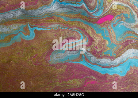 Farbenfrohe abstrakte Malerei Hintergrund. Flüssige Marmorierung Farbe Hintergrund. Fluid Malerei abstrakte Textur. Intensive bunter Mix aus Acryl lebendige Co Stockfoto