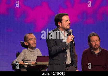 Madrid, Spanien. 08 Nov, 2019. Alberto Garzon (C). (Foto von Jorge Gonzalez/Pacific Press) Quelle: Pacific Press Agency/Alamy leben Nachrichten Stockfoto