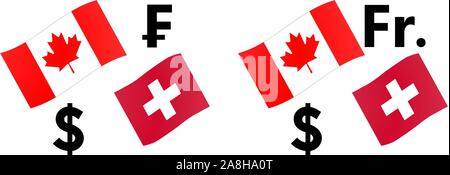CADCHF forex Währungspaar Vector Illustration. Kanada und der Schweiz Flagge, mit Dollar und Franken Symbol. Stock Vektor